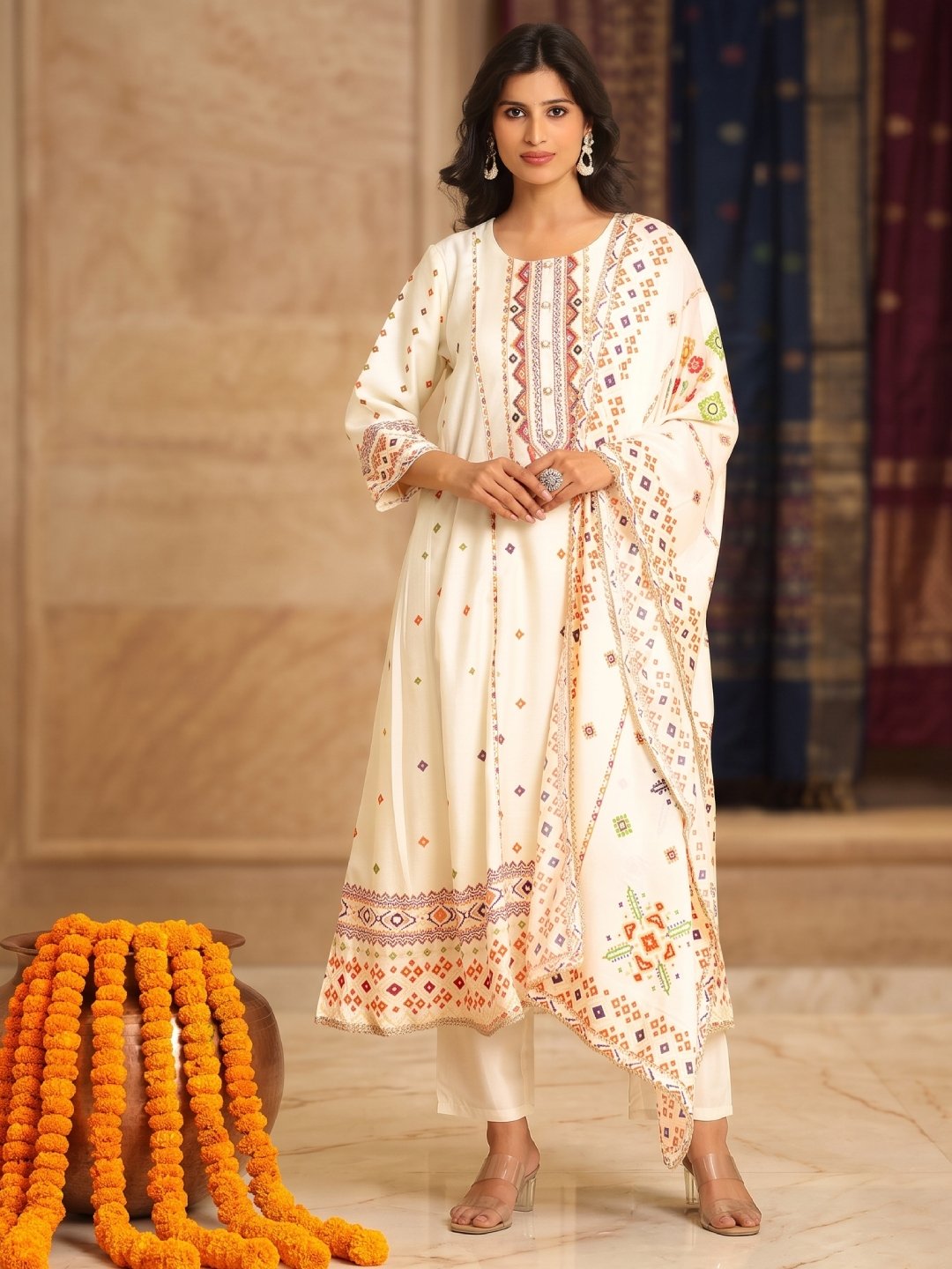 Patola Print Chanderi Silk Anarkali Suit Set