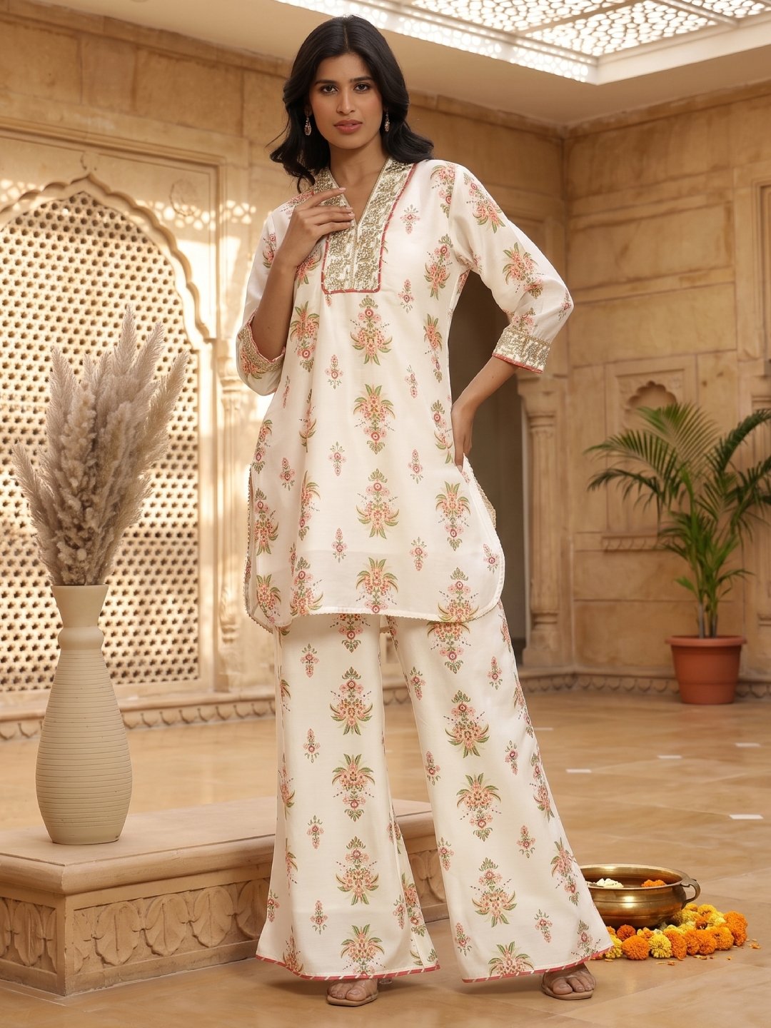 Chanderi Silk Floral Printed Co-Ord Set
