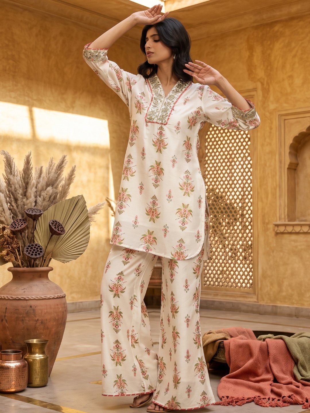 Chanderi Silk Floral Printed Co-Ord Set - Image 4