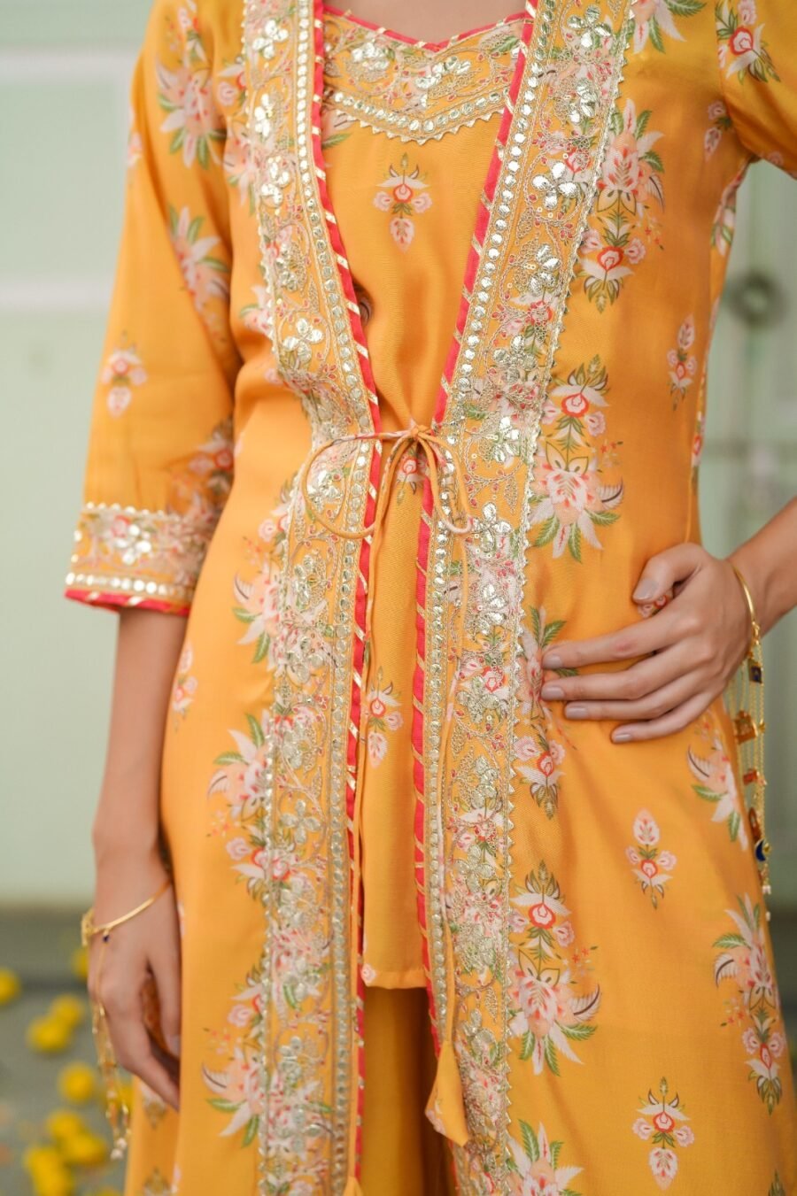 Chanderi Silk Floral Printed Shrug Set