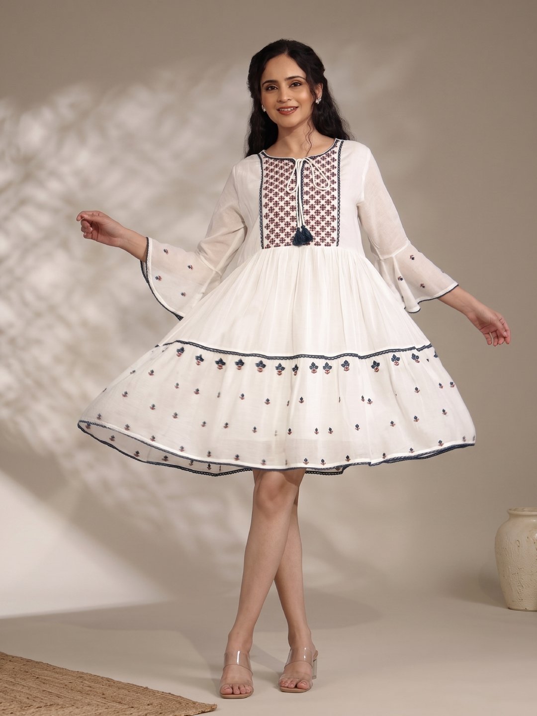 Cotton Mulmul Embroidered Designer Dress - Image 2
