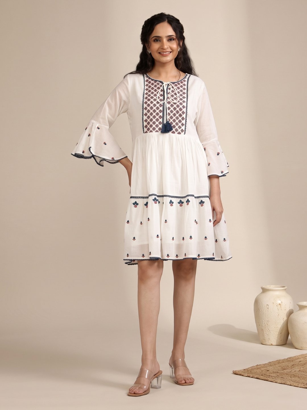 Cotton Mulmul Embroidered Designer Dress - Image 3