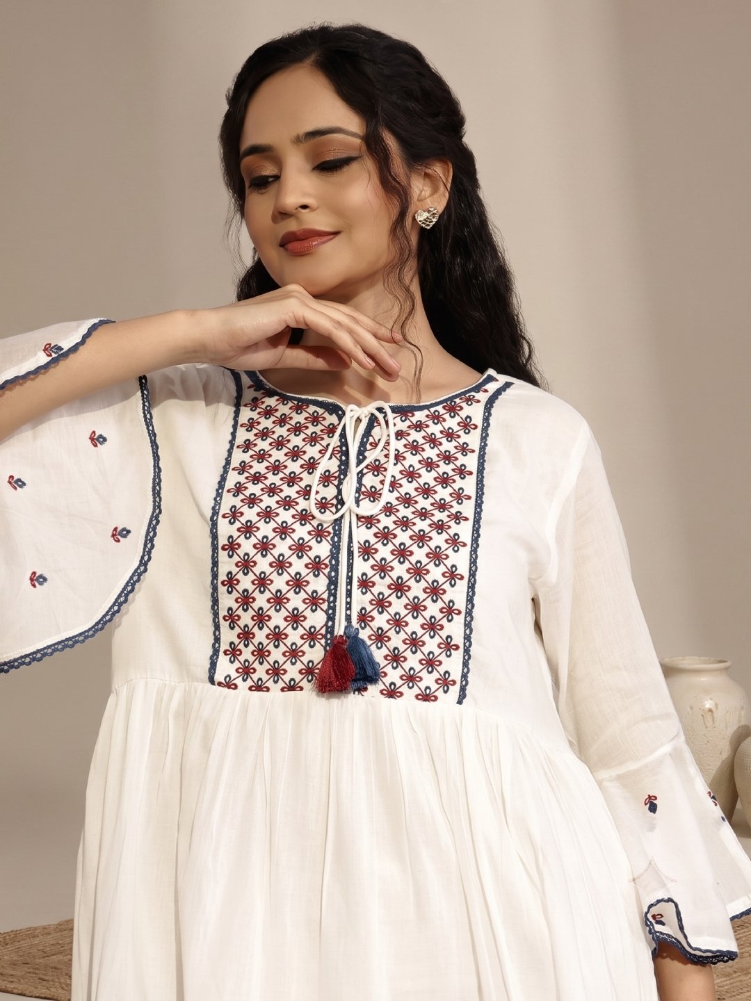 Cotton Mulmul Embroidered Designer Dress - Image 4