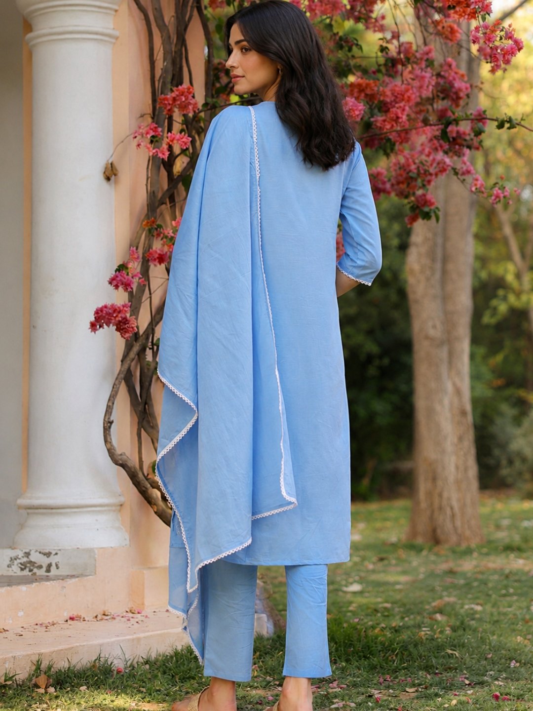 Cotton Mulmul Chikankari Embroidered Suit Set - Image 4