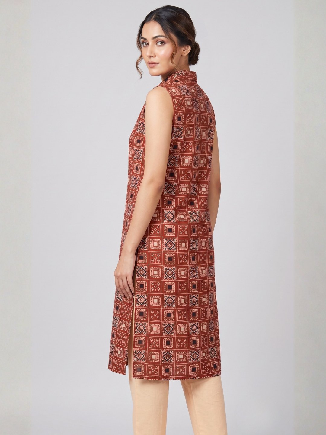 Rust Geometrical Print Cotton Kurta Set