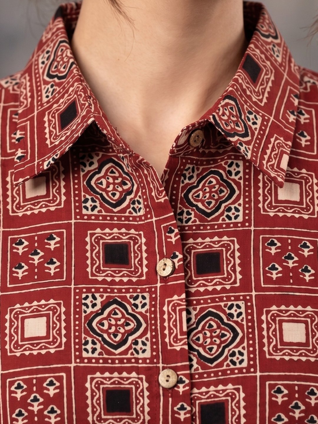Rust Geometrical Print Cotton Kurta Set - Image 2