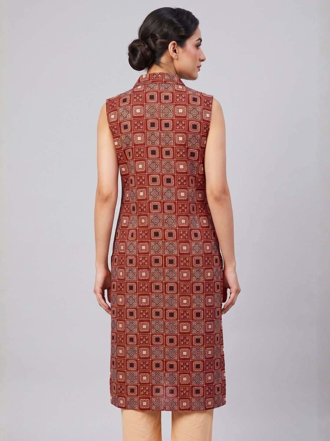 Rust Geometrical Print Cotton Kurta Set - Image 4