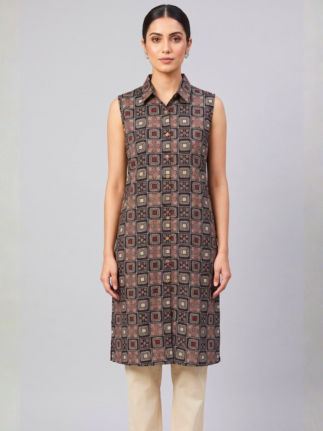 Geometrical Print Cotton Kurta Set - Image 3