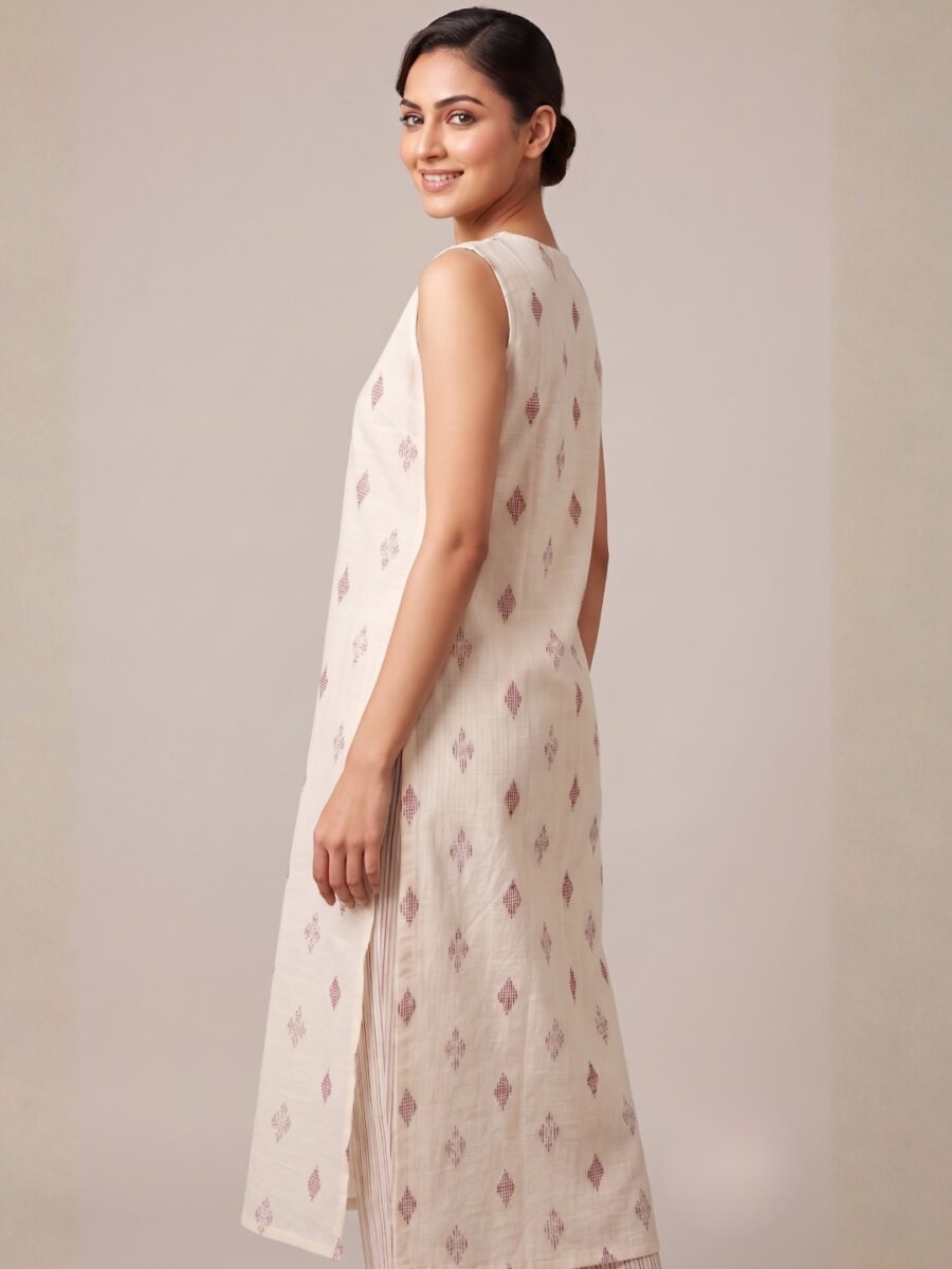 Beige Sleeveless Cotton Co-Ord Set