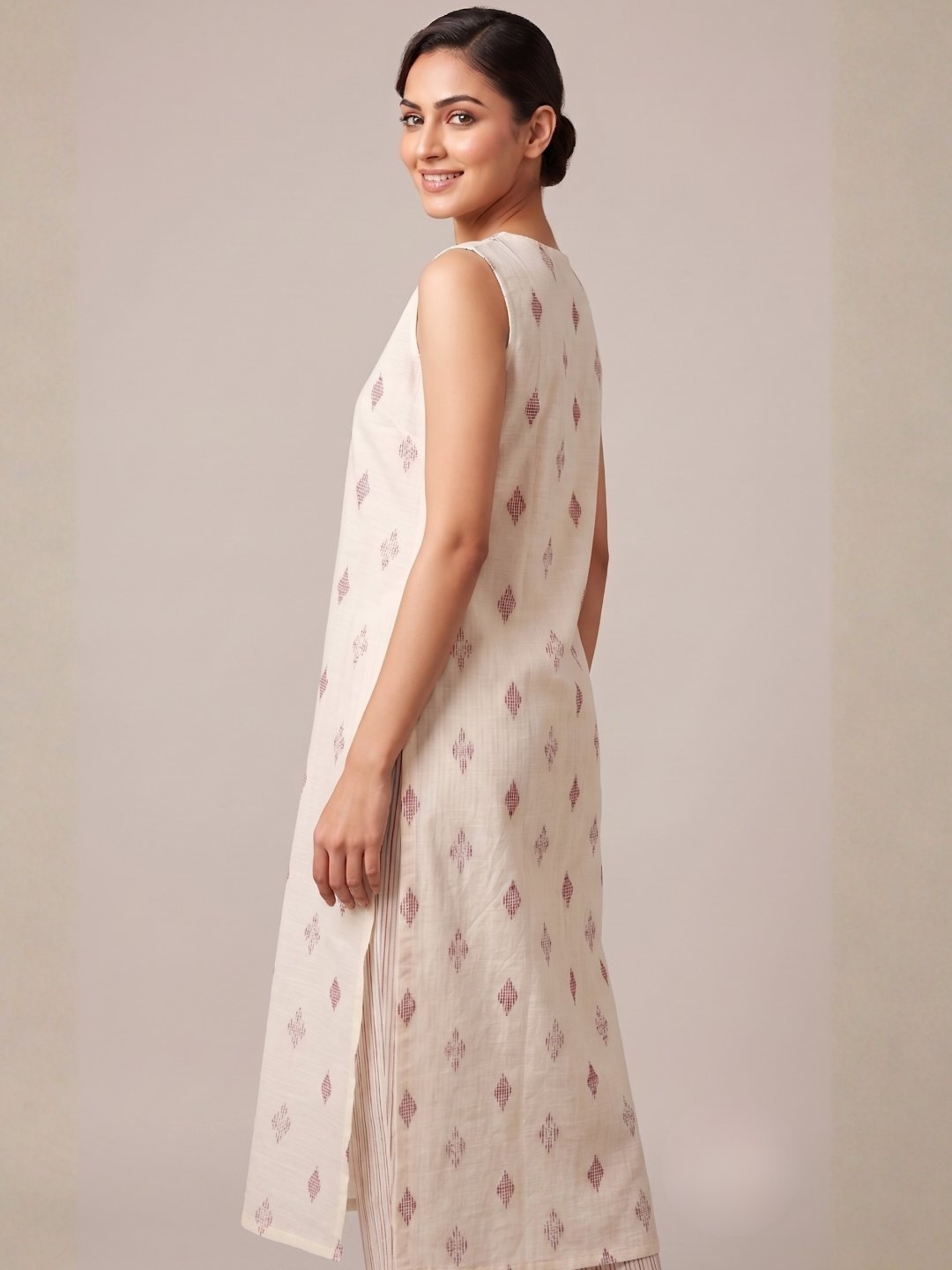 Beige Sleeveless Cotton Co-Ord Set