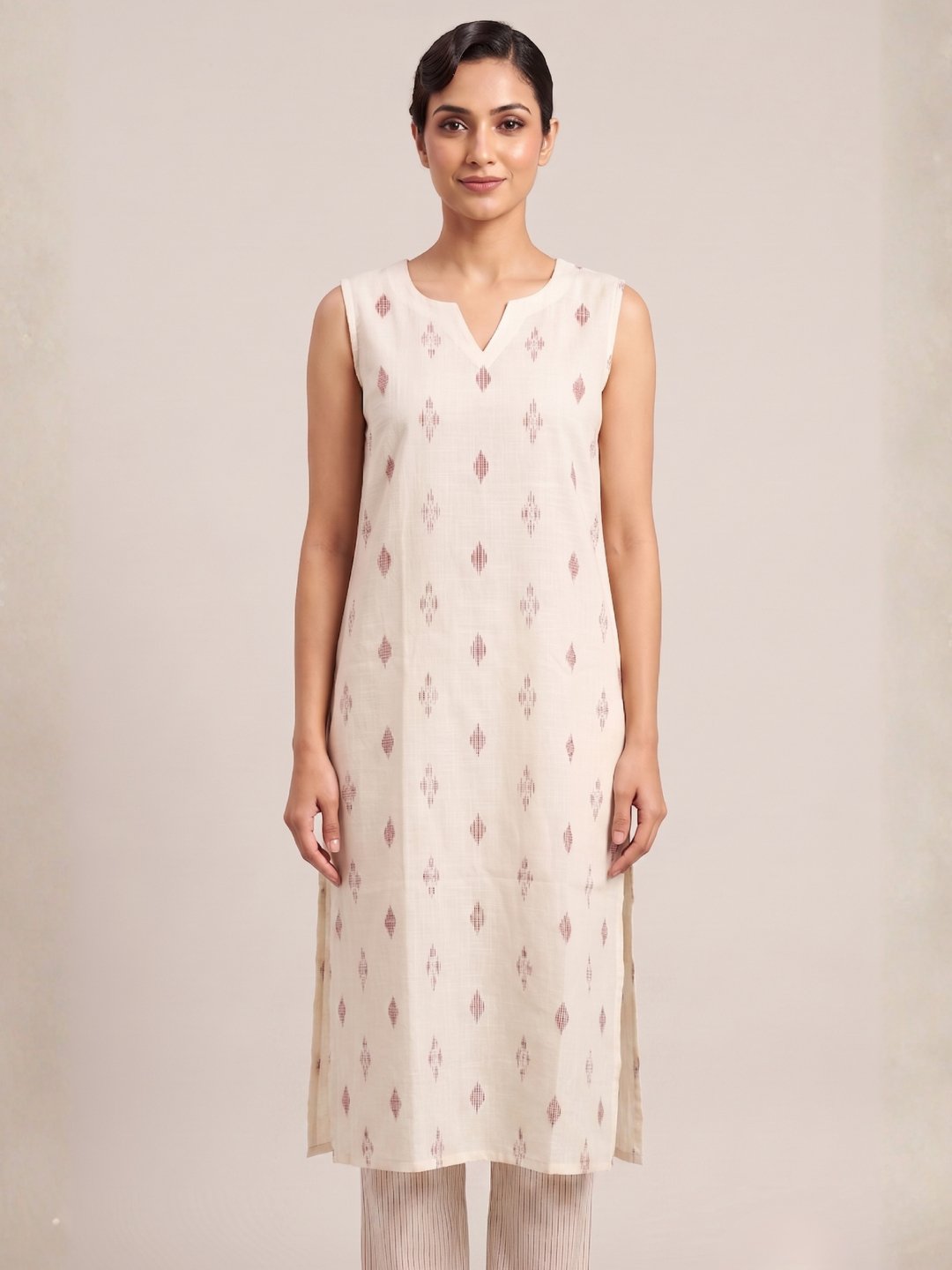 Beige Sleeveless Cotton Co-Ord Set - Image 3