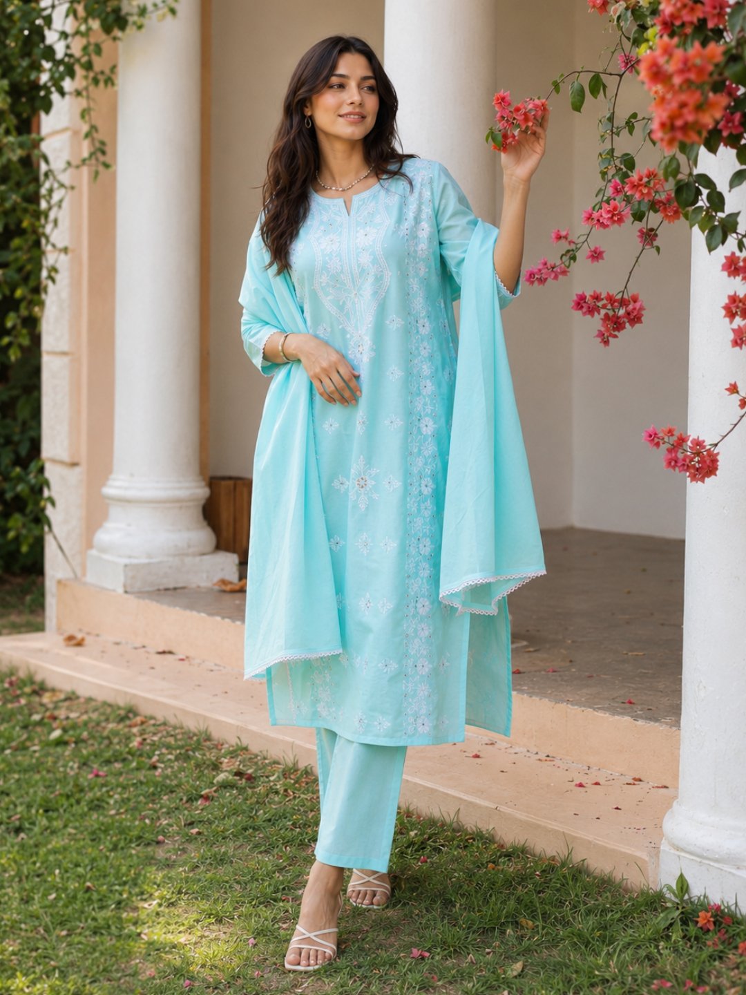 Embroidered Regular Chikankari Kurta - Image 4