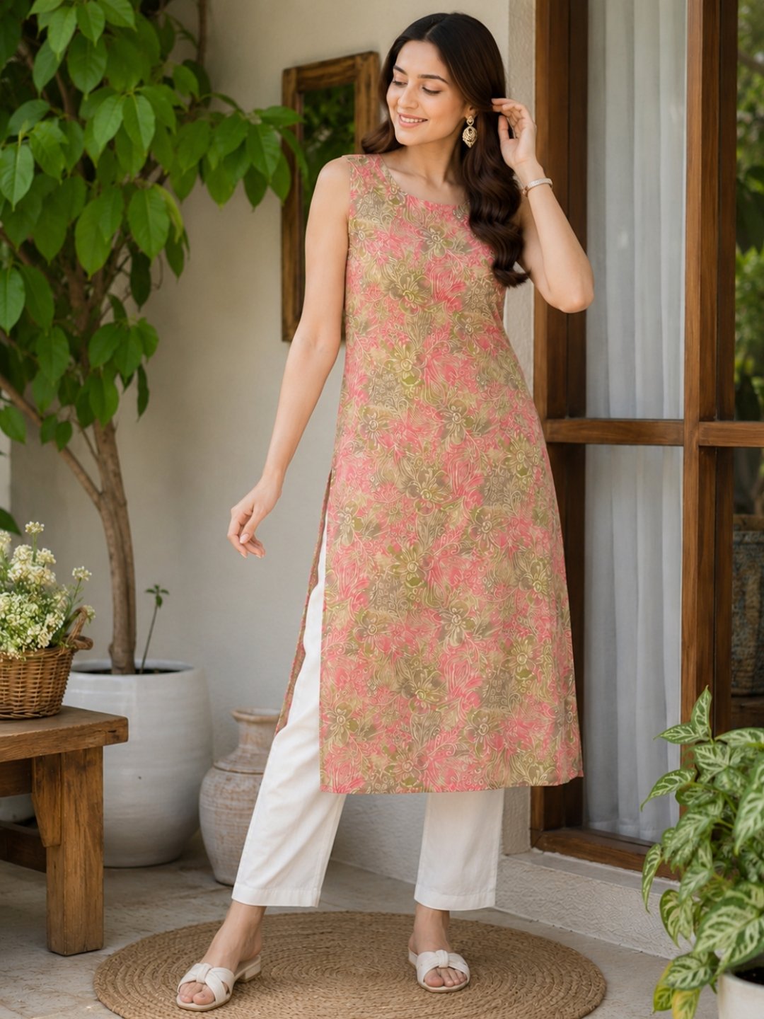Multi-color Floral Leafy Co-ord Set - Image 2