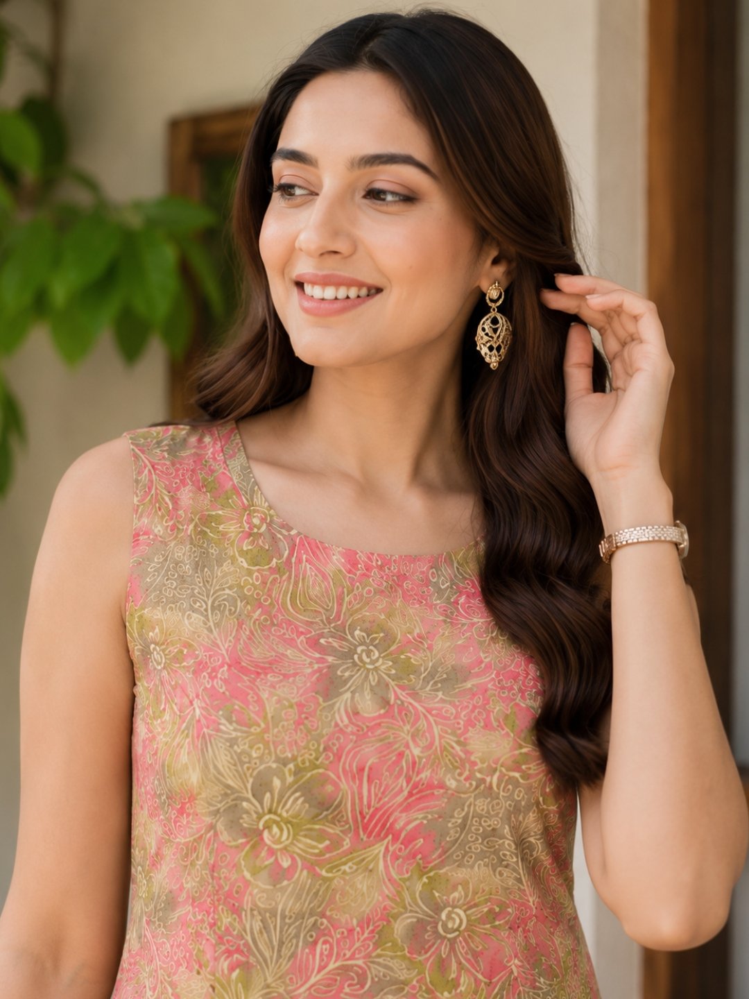 Multi-color Floral Leafy Co-ord Set - Image 3