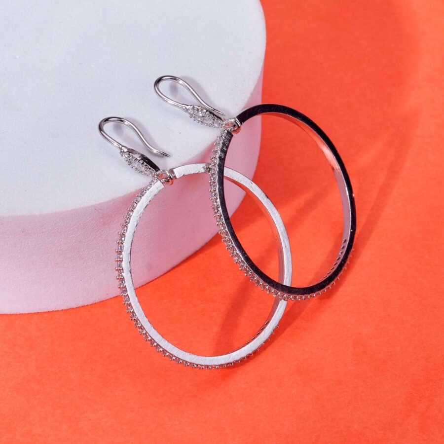 Sparkling Rhinestone Hoop Rhodium Plated Big Earrings