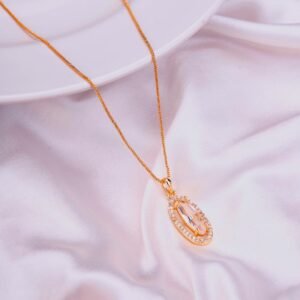 Elongated Oval Halo Design Goldâ€‘Plated Pendant with chain