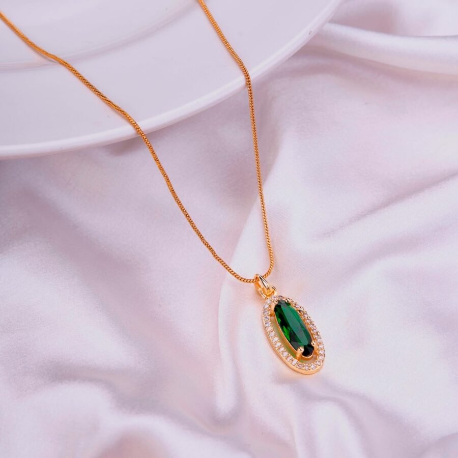 Elongated Oval Halo Design GoldรขโฌโPlated Pendant with chain