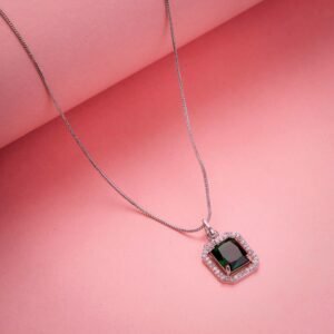 Rhodium Plated Octagon Stone Pendant with chain