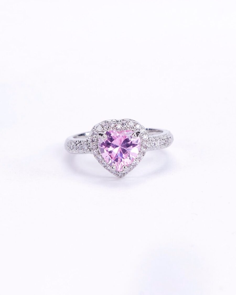 Rhodium Pink Cubic Zirconia Ring