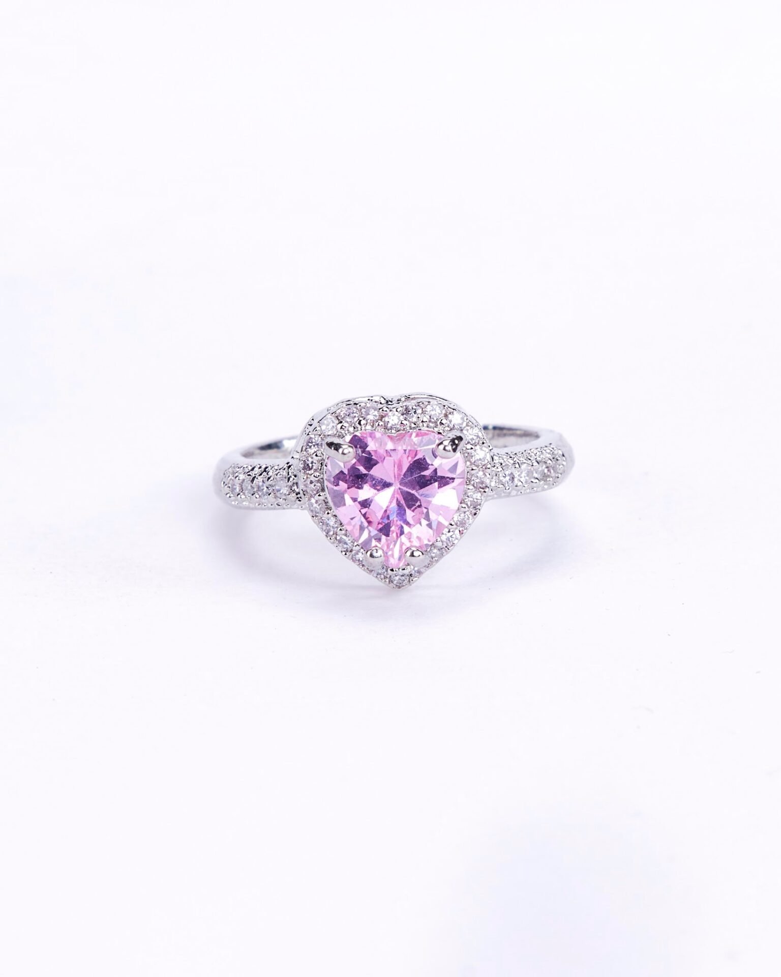 Rhodium Pink Cubic Zirconia Ring