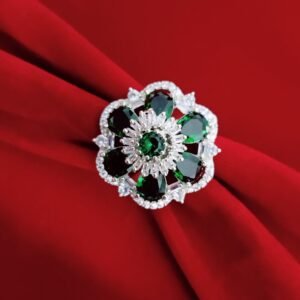 Emerald Enchantment Crystal Green Rhodium Ring