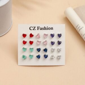 Heart Shaped Enchanted Rhodium Plated Stud Combo