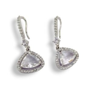 Triangle Rhodium Hook Back Earrings