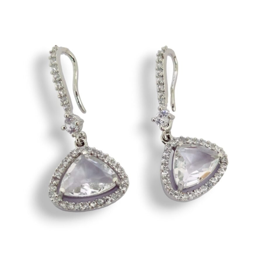 Triangle Rhodium Hook Back Earrings