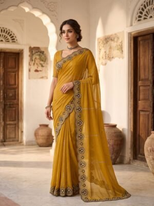 Amber Bloom Mustard Festive Saree