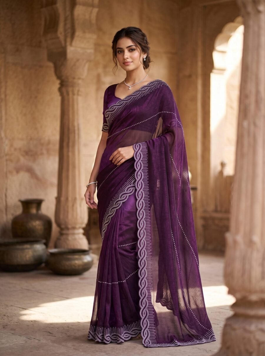 Deep Violet Braided Border Embellished Saree