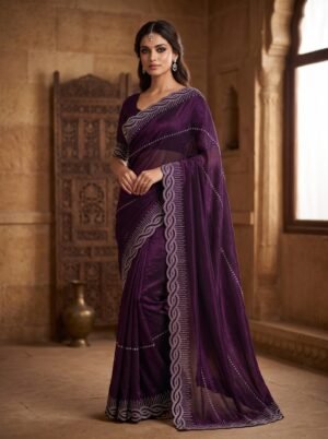 Royal Plum Braided Border Embellished Saree