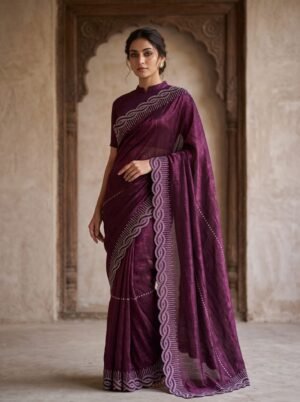 Wine Purple Braided Border Embellished Saree