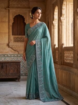 Celeste Aqua Blue Designer Saree