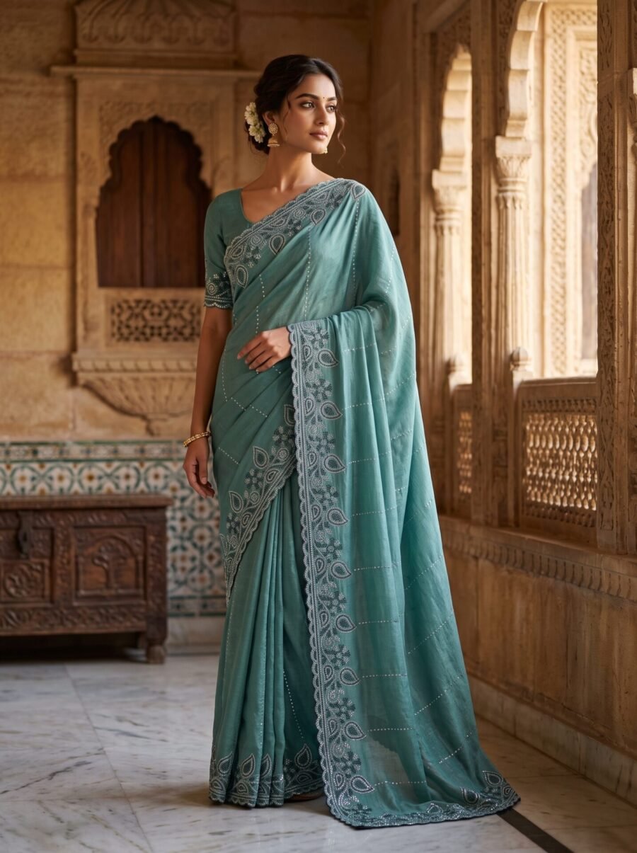 Celeste Aqua Blue Designer Saree