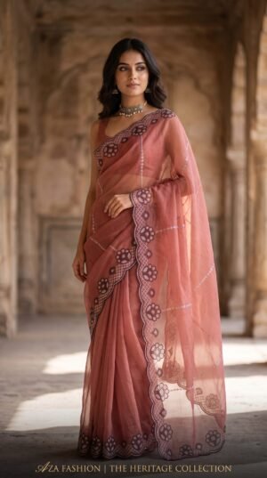Coral Heirloom Organza Saree