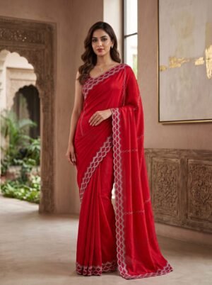Crimson Radiance Red Party Wear Saree