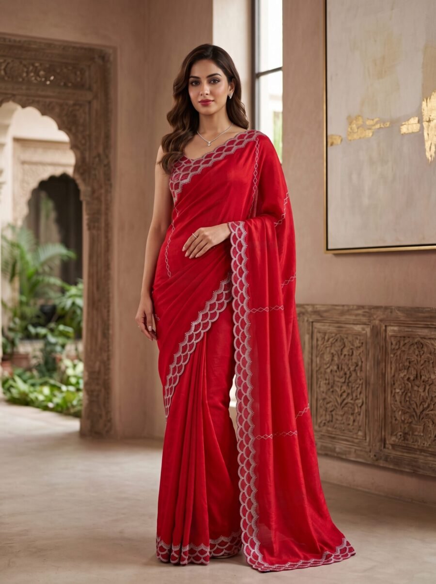 Crimson Radiance Red Party Wear Saree