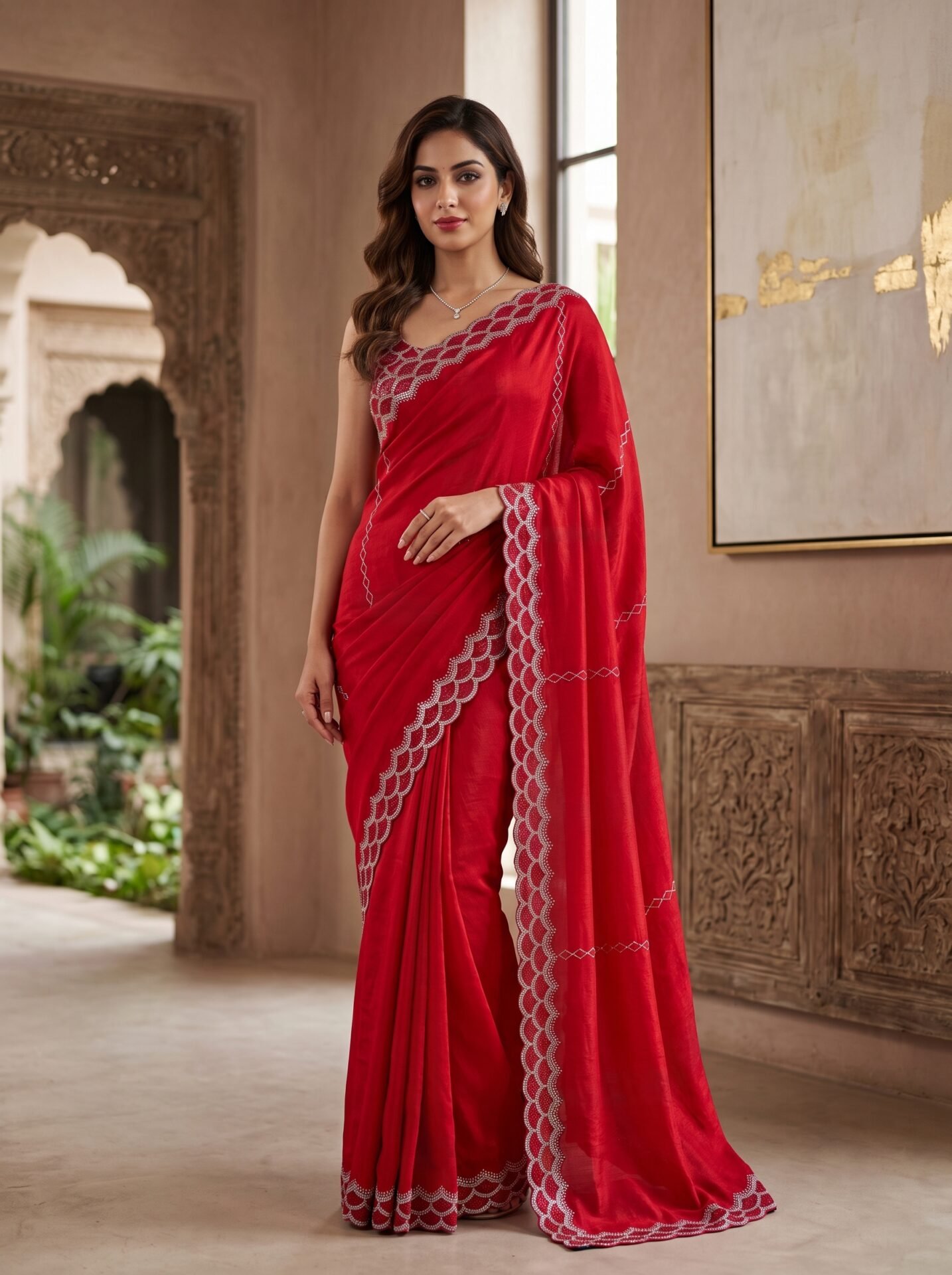 Crimson Radiance Red Party Wear Saree