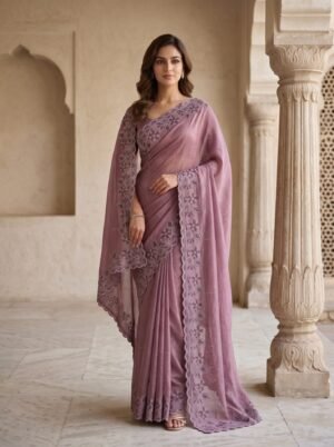 Dusty Orchid Lace Border Saree