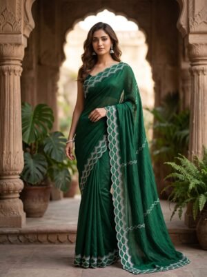 Emerald Mist Green Scallop Border Saree
