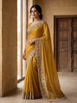 Golden Aura Mustard Paisley Border Saree