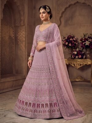 Lavender Lilac Mughal Mihrab Arch Embroidered Lehenga Choli
