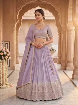Lavender Pleated Georgette Designer Lehenga Choli with Cutwork Border