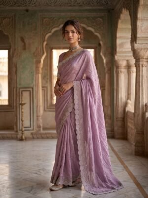 Lilac Mist Crushed Organza Designer Saree