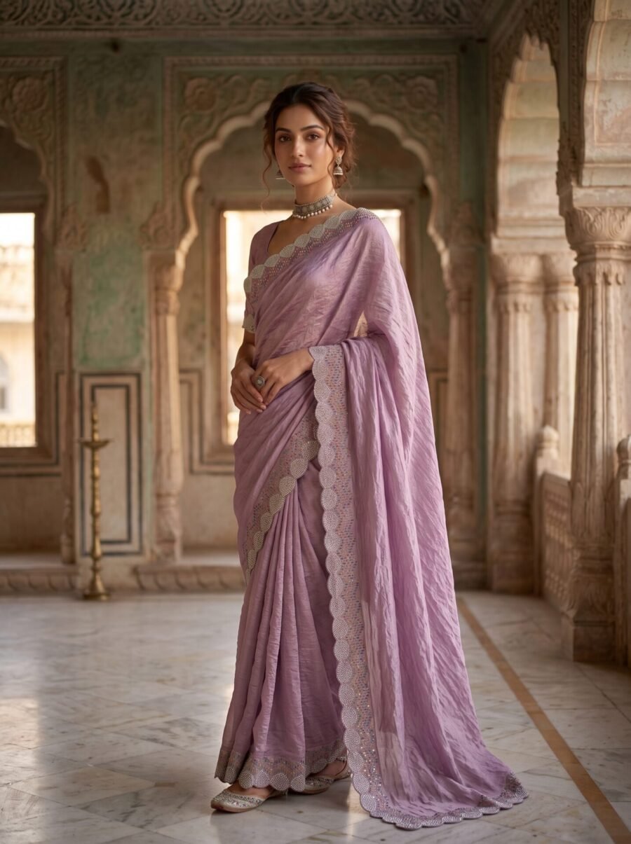 Lilac Mist Crushed Organza Designer Saree