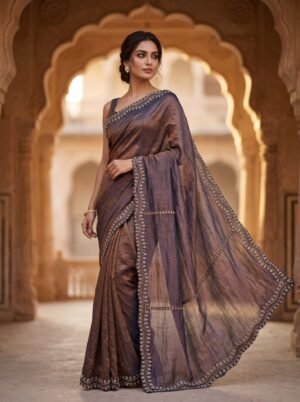 Bronze Brown Metallic Border Saree
