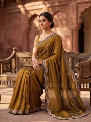 Golden Olive Metallic Border Saree