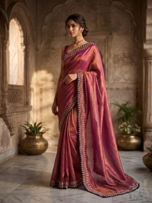 Rose Magenta Metallic Border Saree