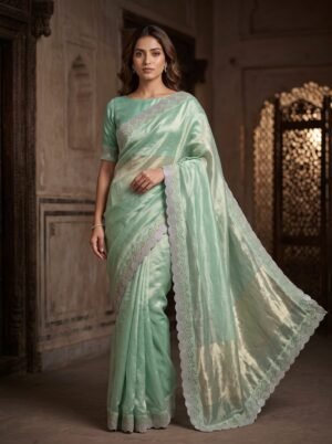 Mint Glaze Silver Zari Organza Saree