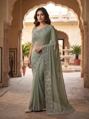 Mint Meadow Pastel Green Saree